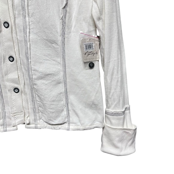 Free People Top Womens Size L Tiny White Button Up Long Sleeve Boho Y2K Style - Picture 8 of 16